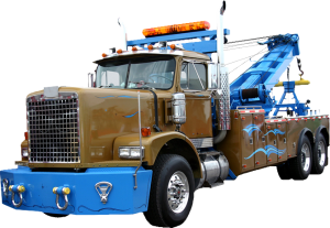 Heavy brown tow truck