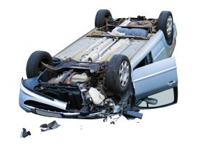 Wrecked car flipped over